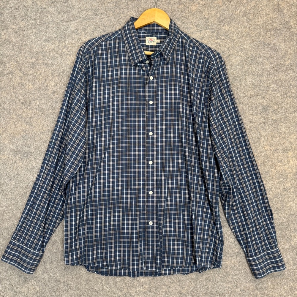 Faherty The Movement Button Shirt Mens XL‎ Performance Blue Plaid Supima Soft